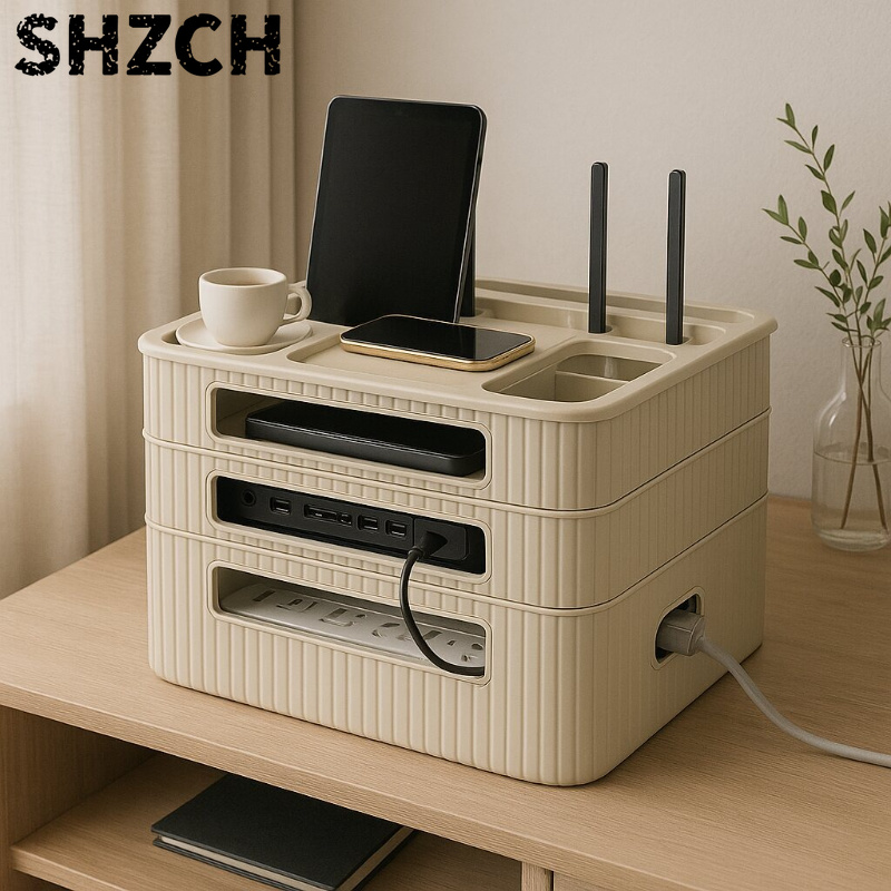 Cable Box Organizer - WiFiルーター収納ボックス テレビセットトップボックスホルダー ホームオフィス リビングルーム ケーブルオーガナイザー モデムソケット収納ラック