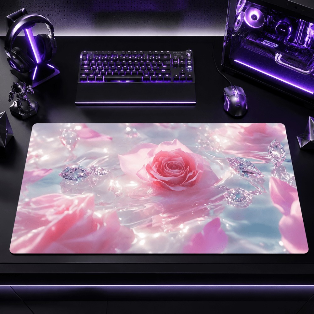 Desk Setup Simple - オリジナルのピンクのバラの透かし模様。 ゲーマーやオフィスユーザー向けのミニマリストデスクパッドとして最適です。 デスクトップセットアップに適しています