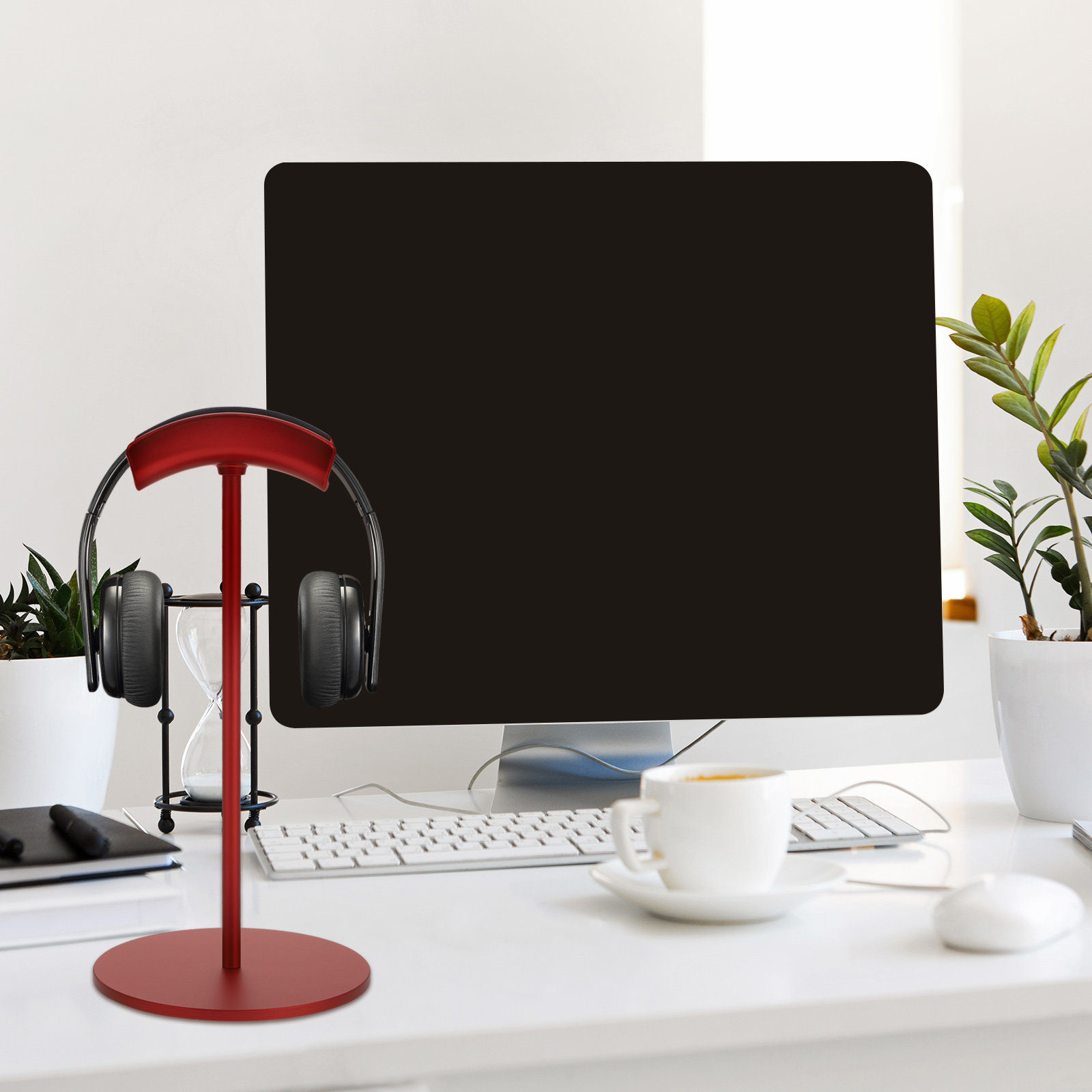 Desk Setup Headphone Stand - 1個入りモダンヘッドセットスタンド 木製アルミ構造 ヘッドホンデスクスタンド 全てのヘッドホン対応 ゲーミングセットアップ デスクトップオーガナイザー