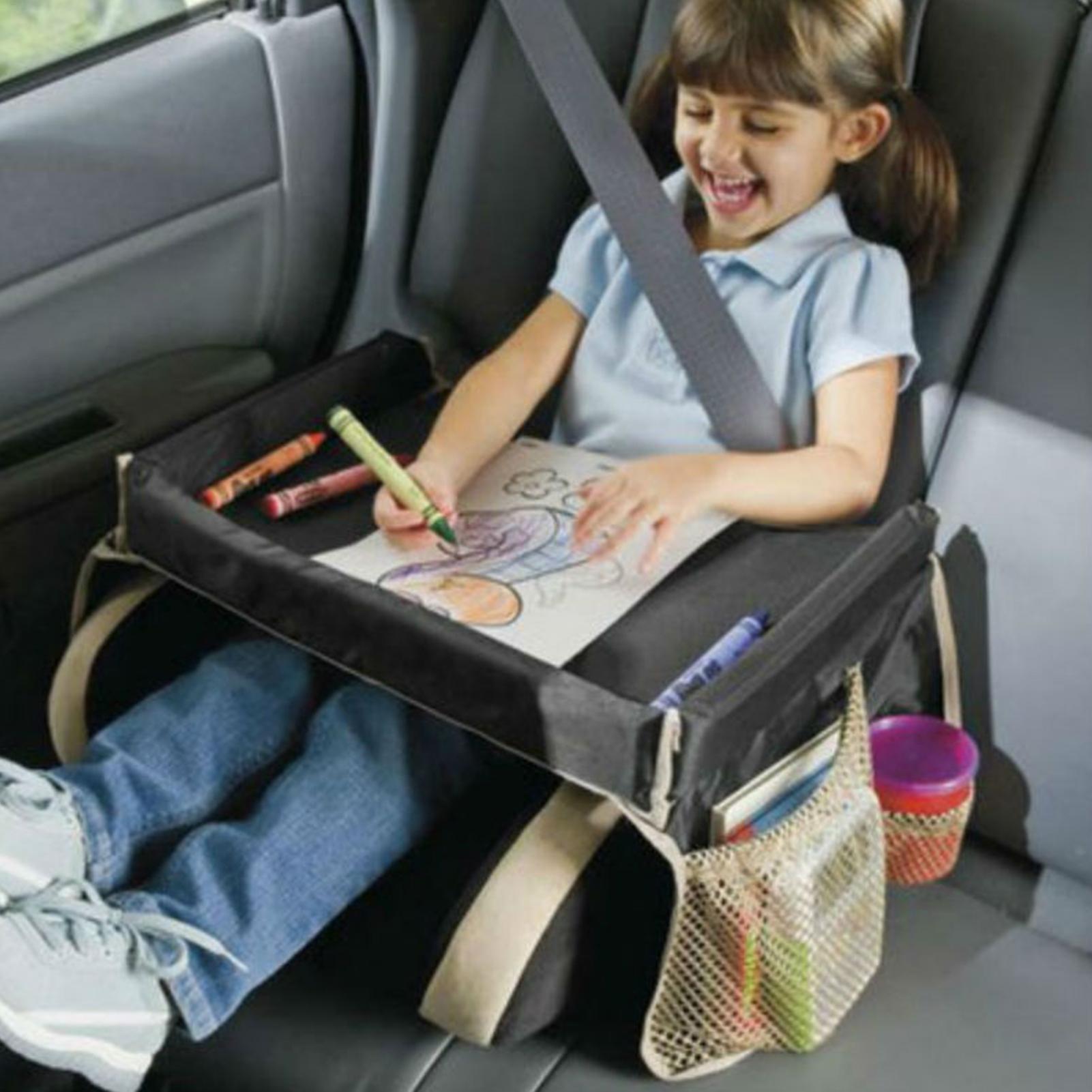 Desk Setup Organizer - 子供用カートレイ、幼児用カーシートラップトレイ、カーシートテーブル、調節可能なストラップ付きカーシートテーブル、ポケット付きラップデスクオーガナイザー