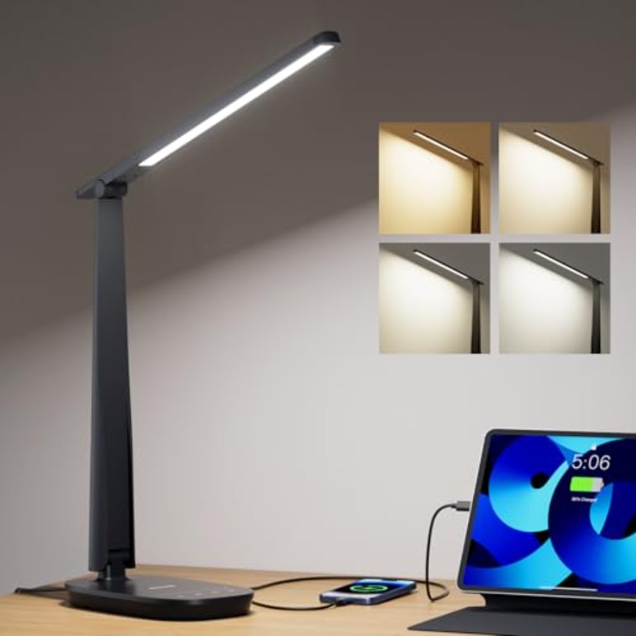 Led Desk Light Usb - ホームオフィス用LEDデスクランプ、目に優しい調光可能な読書灯、4色モード、タッチコントロール、USB-AおよびUSB-C充電ポート付き