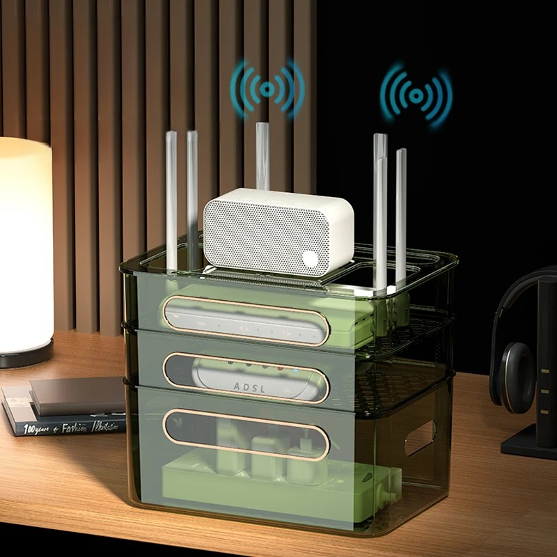 Cable Box Organizer - WiFiワイヤレスルーター収納ボックス、デスクトップセットトップボックスホルダー、ホームモデム配置ボックス、リビングルーム電源ケーブルオーガナイザーABS