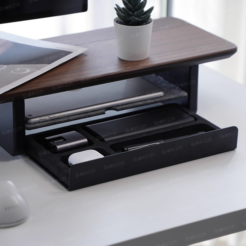 Desk Setup Organizer - モニタースタンドライザー収納引き出しオフィスデスクオーガナイザーコンピュータ収納棚人間工学に基づいたデスクアクセサリーホームオフィスセットアップ用