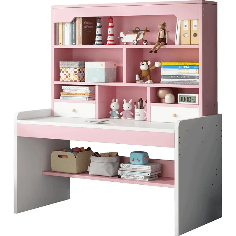 Desk Setup Oak - 子供用学習机 パソコンデスク ピンクの幼児用デスク 学生用収納付き木製ライティングデスク 学習机 子供用オフィスデスク