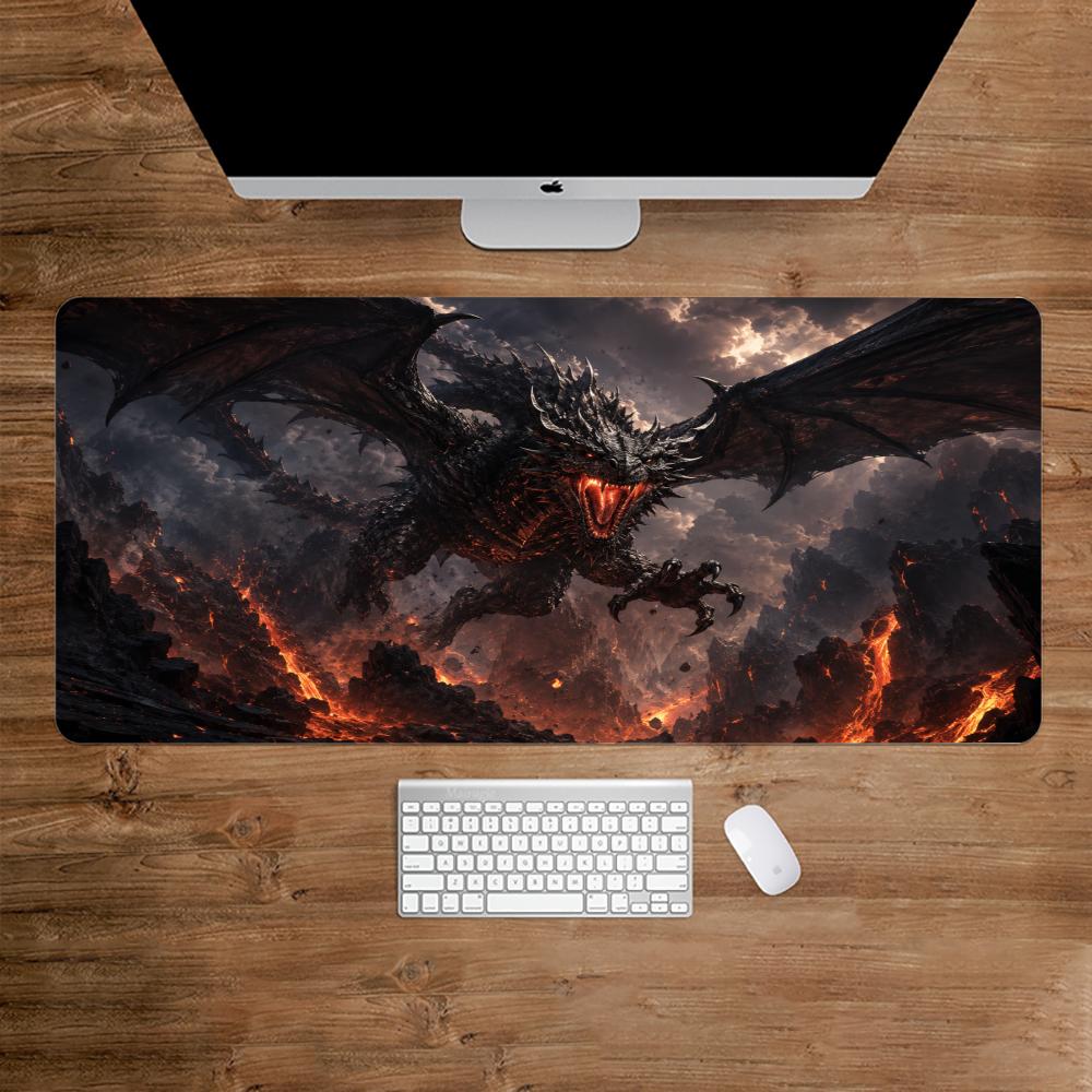 Desk Setup Gaming And Work - Fiery Dragon マウスパッド デスクアクセサリー デスクマット ゲームマット