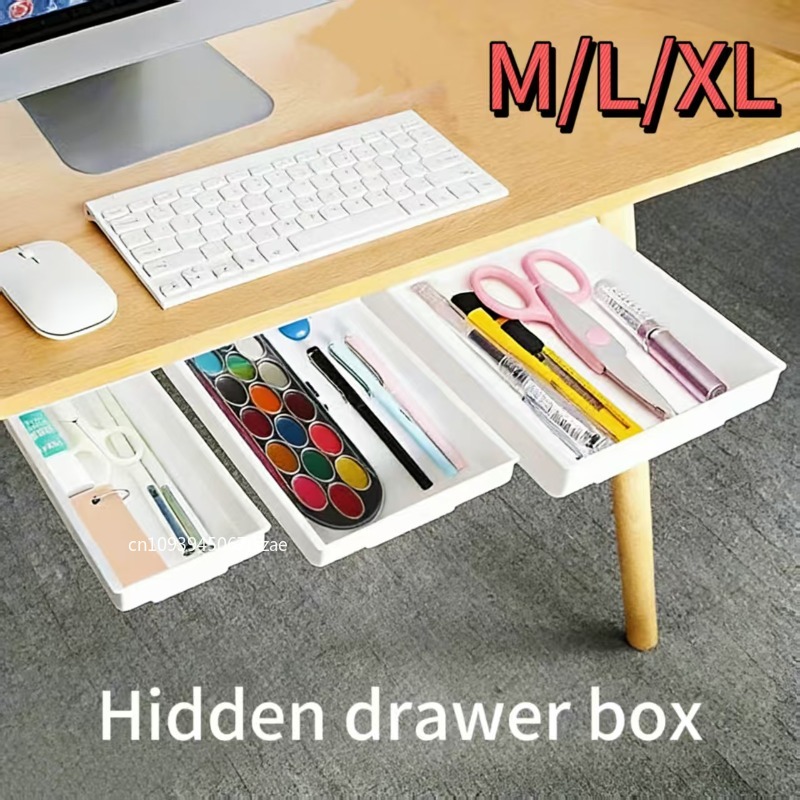 Desk Setup White - 1pc ホワイト自己粘着収納引き出しボックスメイクアップ鉛筆トレイデスク隠しデスクスタンド自己粘着式引き出し下収納ボックス