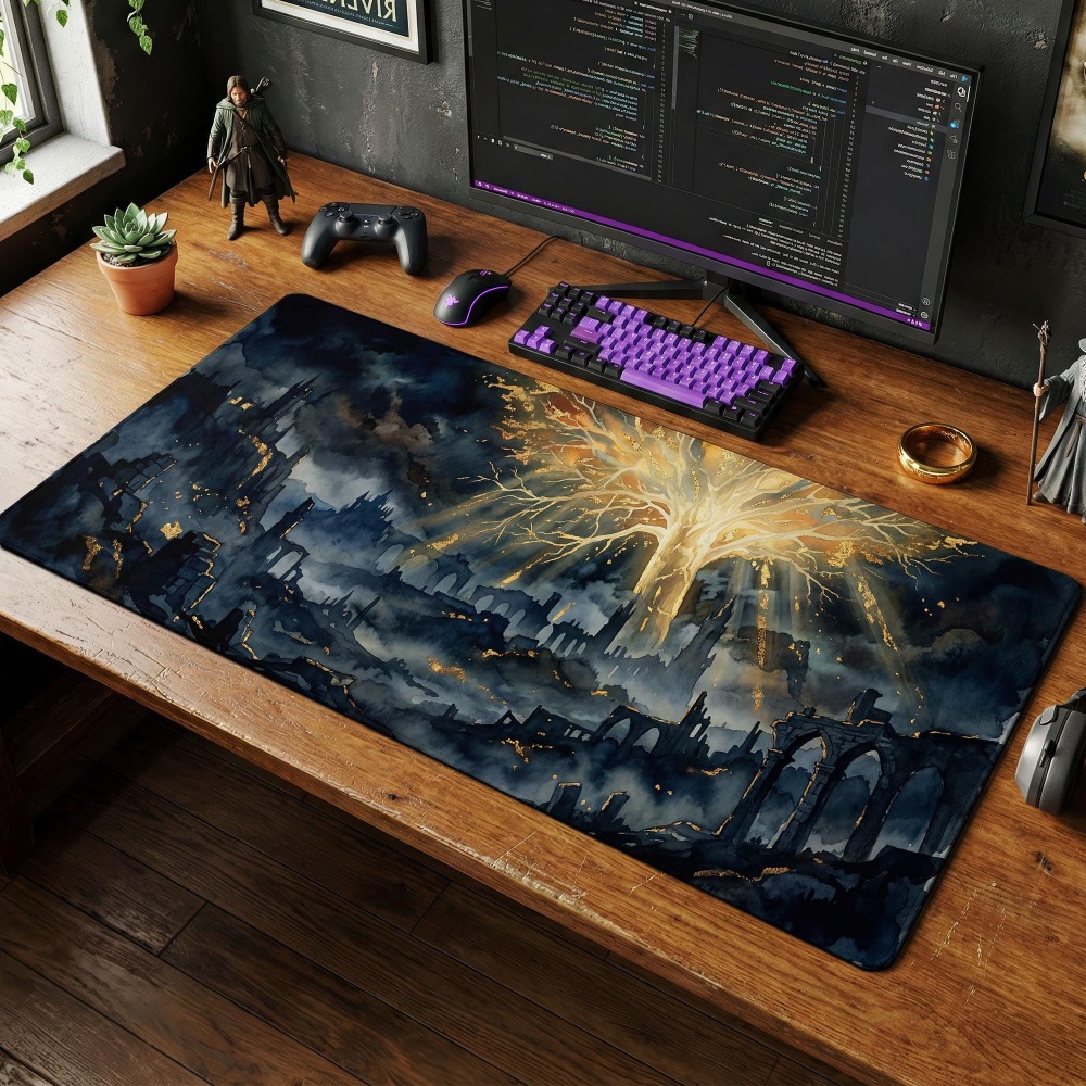 Desk Setup Simple - デスクマット、ダークファンタジーマウスパッド、ソウルズボーンゲーミングセットアップデコレーション、デスク用マット、メカニカルキーボード