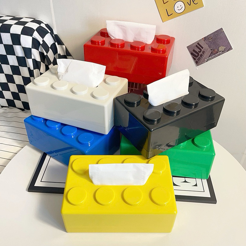 Desk Setup Developer - 積み木型ティッシュボックス多機能プラスチック収納ボックス家庭用ナプキン収納ボックスコーヒーテーブルカラー装飾