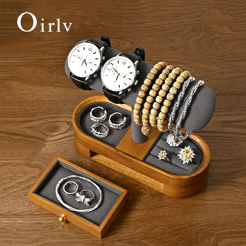 Cable Box Organizer - Oirlv 無垢材時計オーガナイザー棚 T バー時計ホルダーオーガナイザーショーケースブレスレットバングルジュエリーディスプレイスタンド時計収納