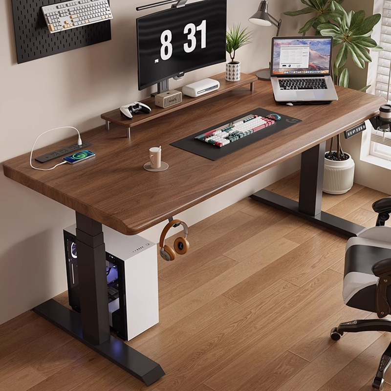 Desk Setup Oak - 高さ調節可能なデスク、オフィスデスク、PCゲームテーブル、コンピューター読書室デスク、引き出し付き、昇降式トップテーブル、バリュー