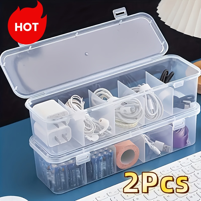 Desk Setup Organizer - 2個入り大型ケーブル管理ボックス 蓋付き 5つのコンパートメント 耐久性のあるプラスチック製デスクオーガナイザー 家庭用オフィスデスクトップ収納ソリューション