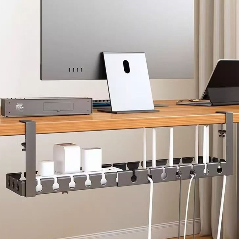 Desk Setup Organizer - テーブル下ケーブルオーガナイザーパンチングなしソケットルーターワイヤー収納ラック調節可能なケーブル管理ホルダーホームオフィス用品