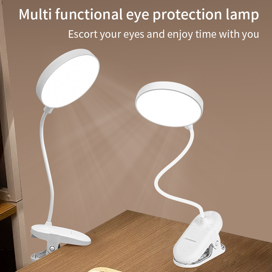 Led Desk Light Usb - LEDクリップデスクランプ360 ° 柔軟なタッチ調光機能付きUSB充電式読書灯、スマホホルダー付き、学生向けアイケア学習ランプ
