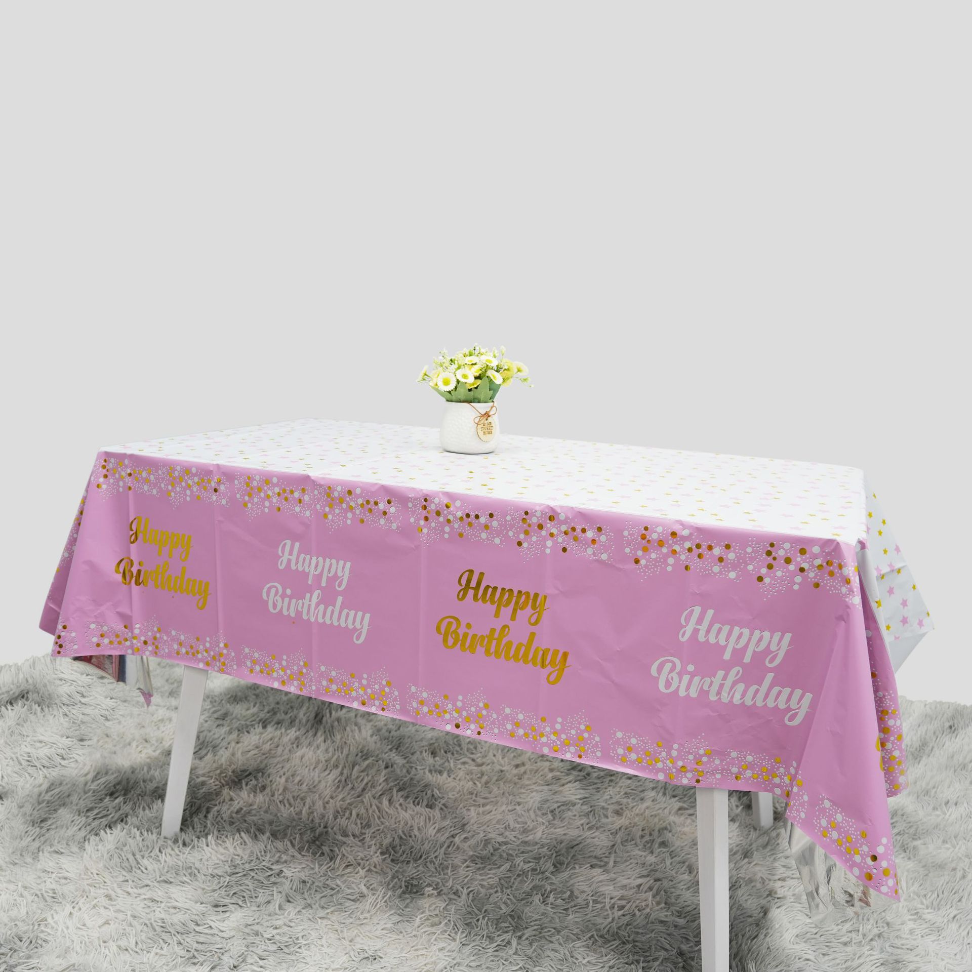 Desk Setup Wallpaper - ハッピーバースデー使い捨てテーブルクロス ドットスター柄 長方形デスククロス 拭けるテーブルカバー 誕生日パーティー ベビーシャワー装飾用