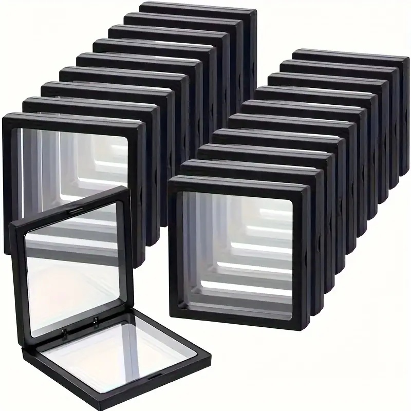 Cable Box Organizer - 20個入り クリアビュー3Dフローティングディスプレイケース 防塵アクリル製ジュエリー収納ボックス 弾性フィルム付き 透明ハンギングオーガナイザー