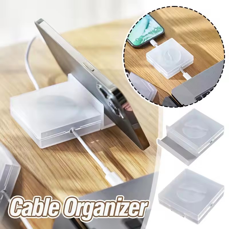 Cable Box Organizer - ポータブル透明ケーブルオーガナイザー コード管理 USBケーブルワインダー 格納式電話ホルダー 充電器ワイヤー収納プロテクター