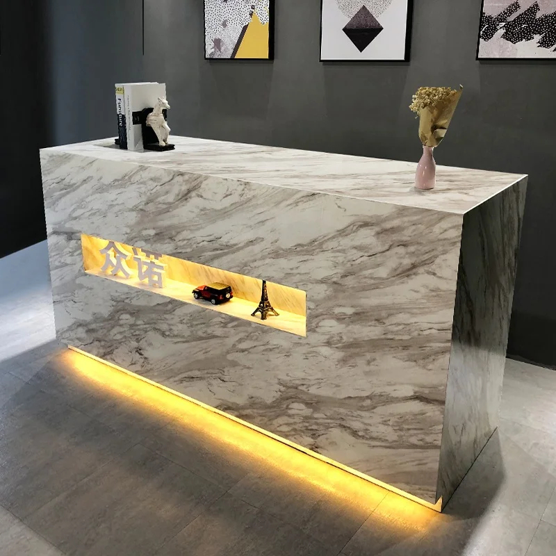 モダンなシンプルスパレジカウンター、白い石のフロントデスク、 - Desk Setup Simple のレビューと価格
