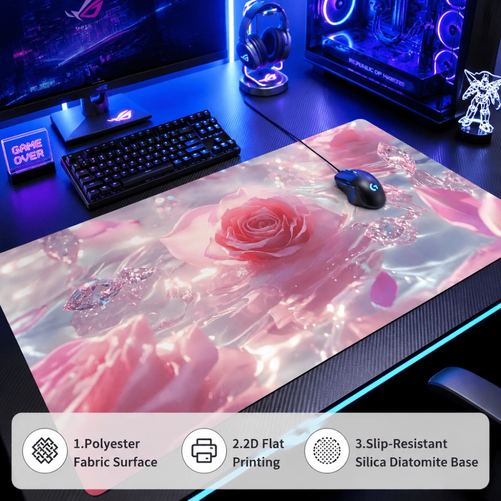 オリジナルのピンクのバラの透かし模様。 ゲーマーやオフィスユ - Desk Setup Simple のレビューと価格