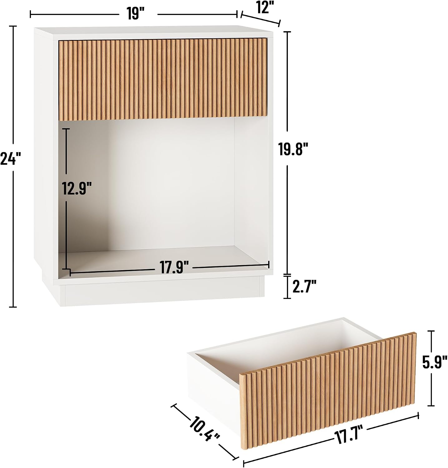 溝付きナイトスタンド2個セット モダンなベッドサイドテーブル - Desk Setup Oak のレビューと価格