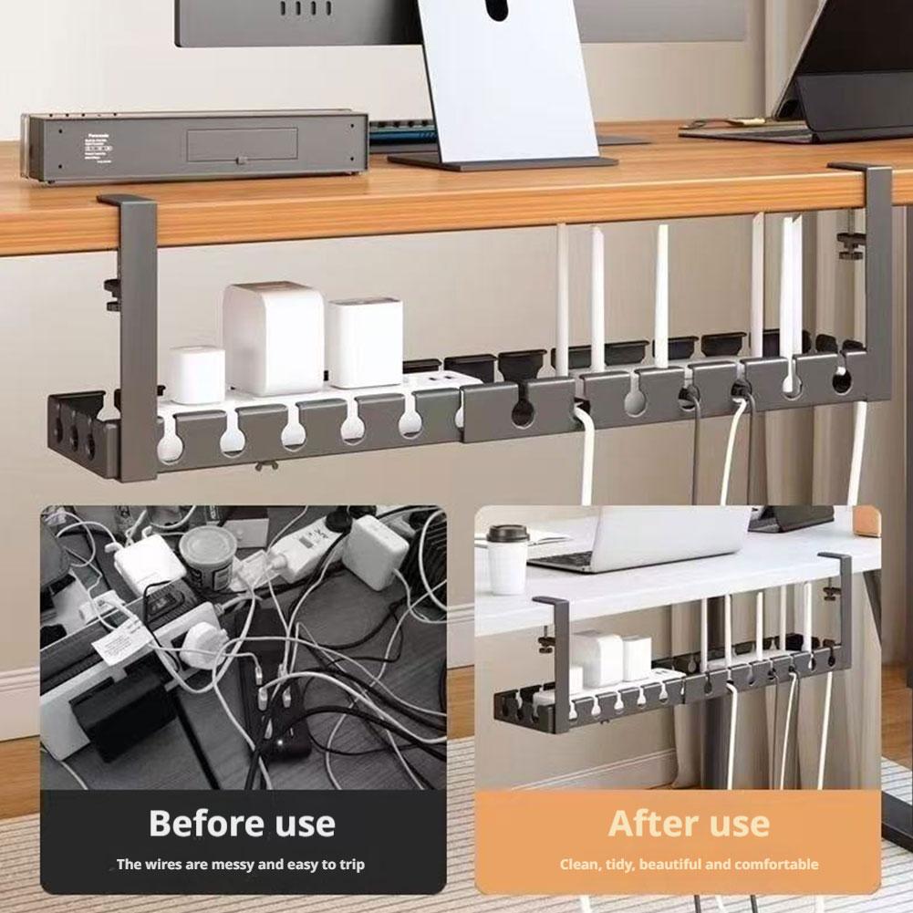 伸縮式デスク下ケーブル管理、穴あけ不要、金属製ケーブルトレイ - Desk Setup Organizer のレビューと価格