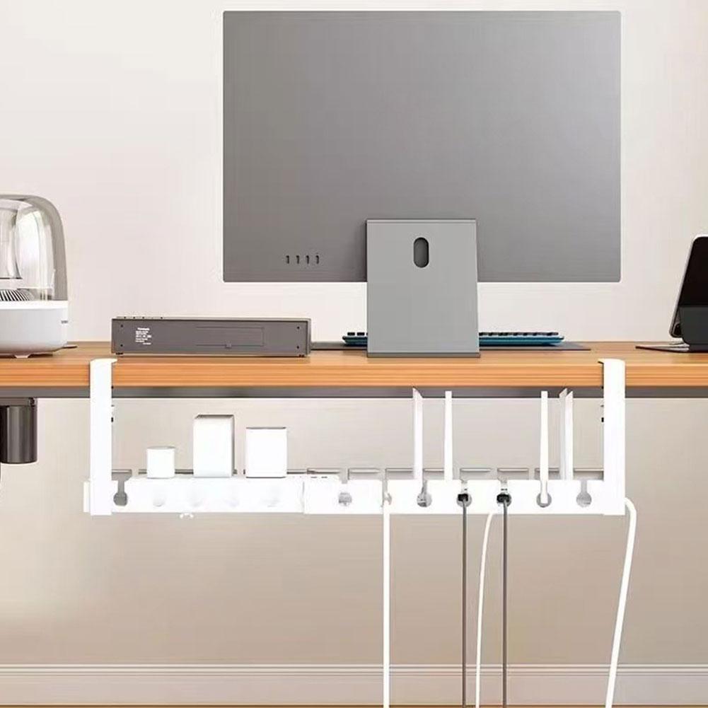伸縮式デスク下ケーブル管理、穴あけ不要、金属製ケーブルトレイ - Desk Setup Organizer のレビューと価格