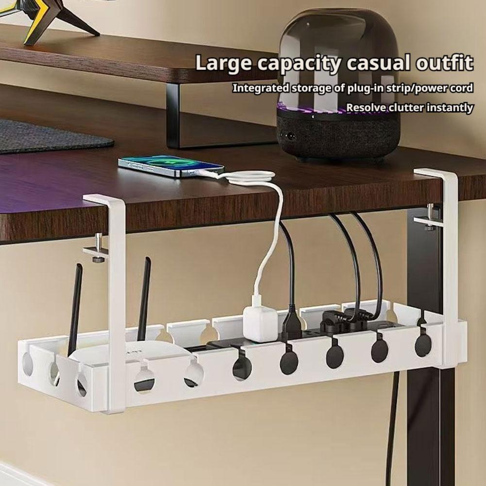 伸縮式デスク下ケーブル管理、穴あけ不要、金属製ケーブルトレイ - Desk Setup Organizer のレビューと価格
