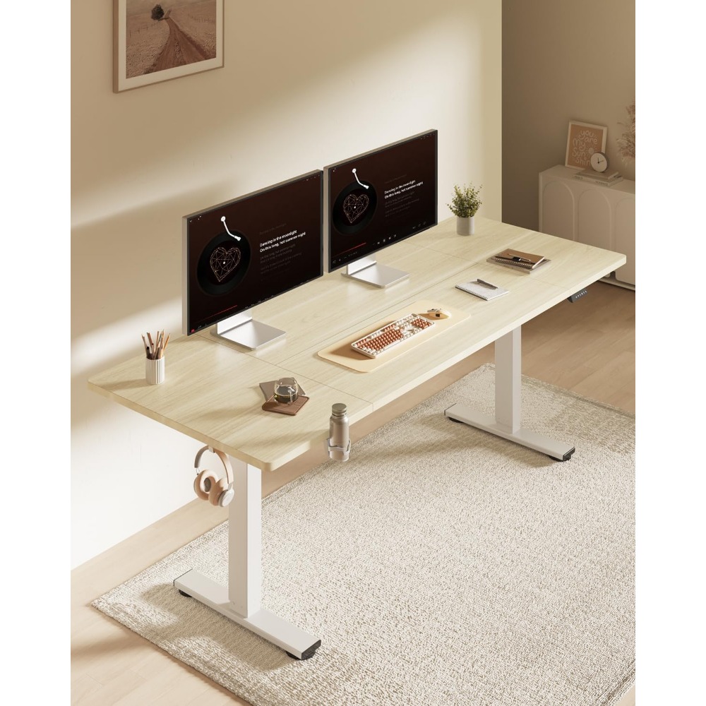FLEXISPOT 63x32 インチ電動スタンディングデス - Desk Setup White のレビューと価格