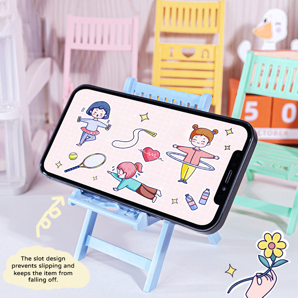 ミニ折りたたみ椅子型スマホスタンド、滑り止め付き、斬新なデス - Desk View Setup のレビューと価格