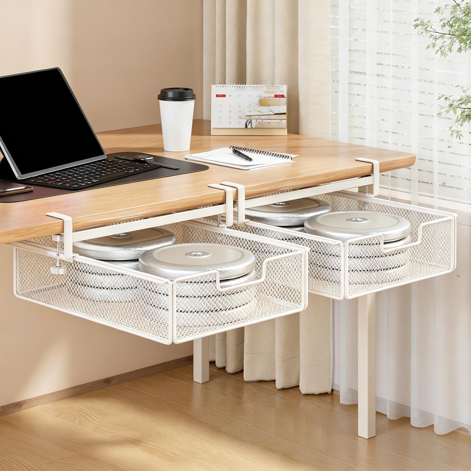 デスク下収納スライドアウト式ドロワー、穴あけ不要、粘着式収納 - Desk Setup Organizer のレビューと価格