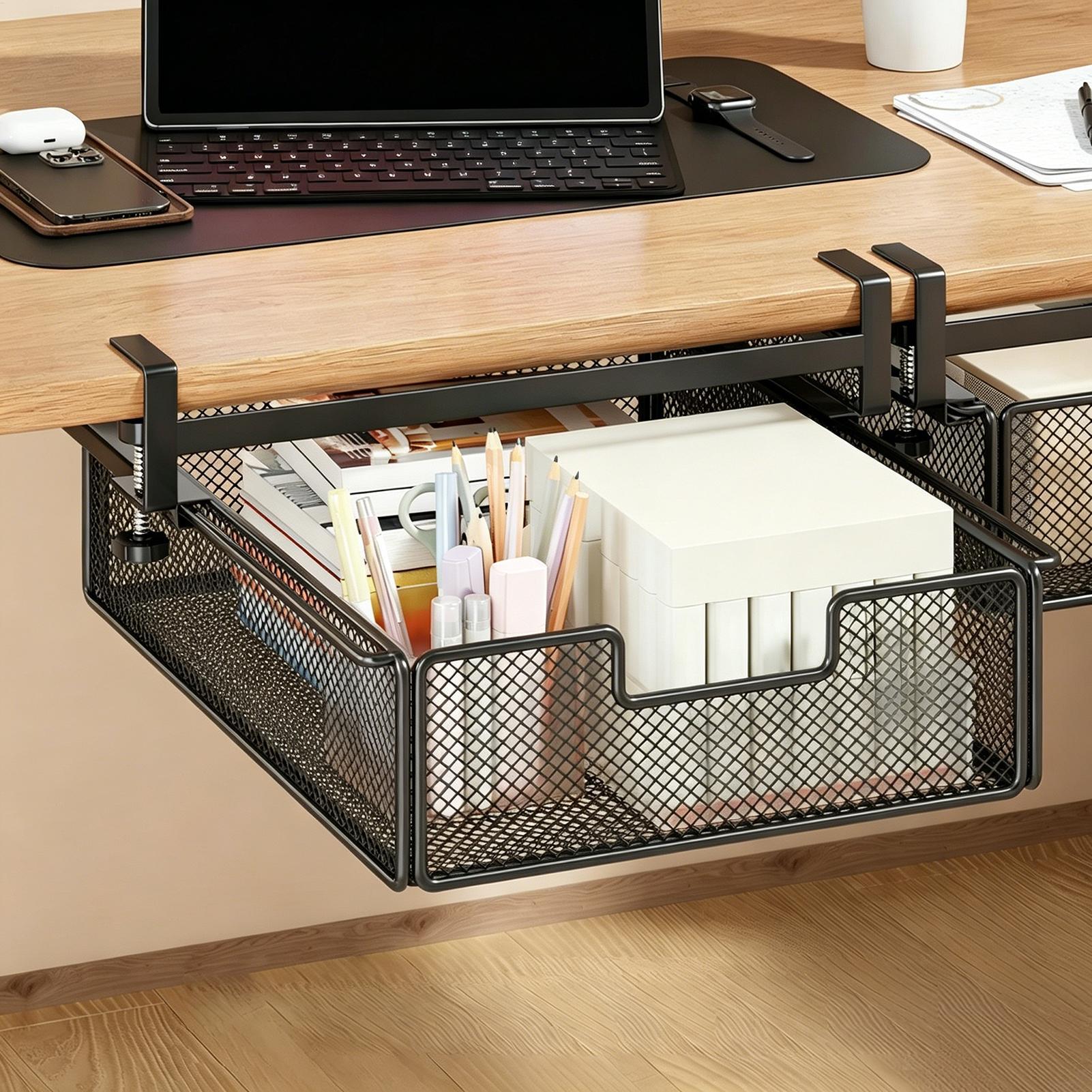 デスク下収納スライドアウト式ドロワー、穴あけ不要、粘着式収納 - Desk Setup Organizer のレビューと価格