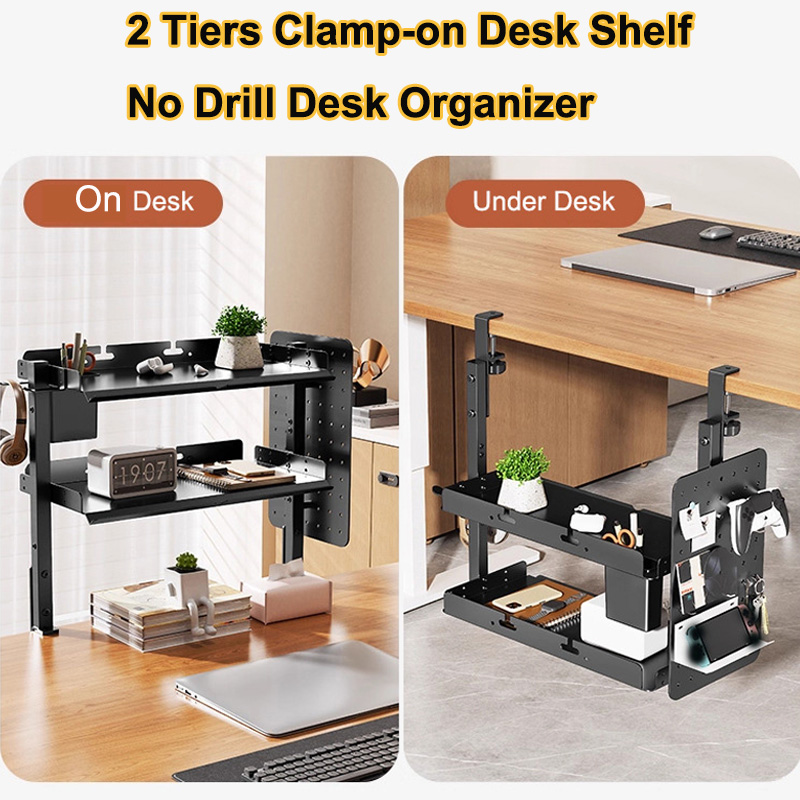クランプ式14インチデスク上・下2段棚ユニット、テーブルアク - Desk Setup Organizer のレビューと価格