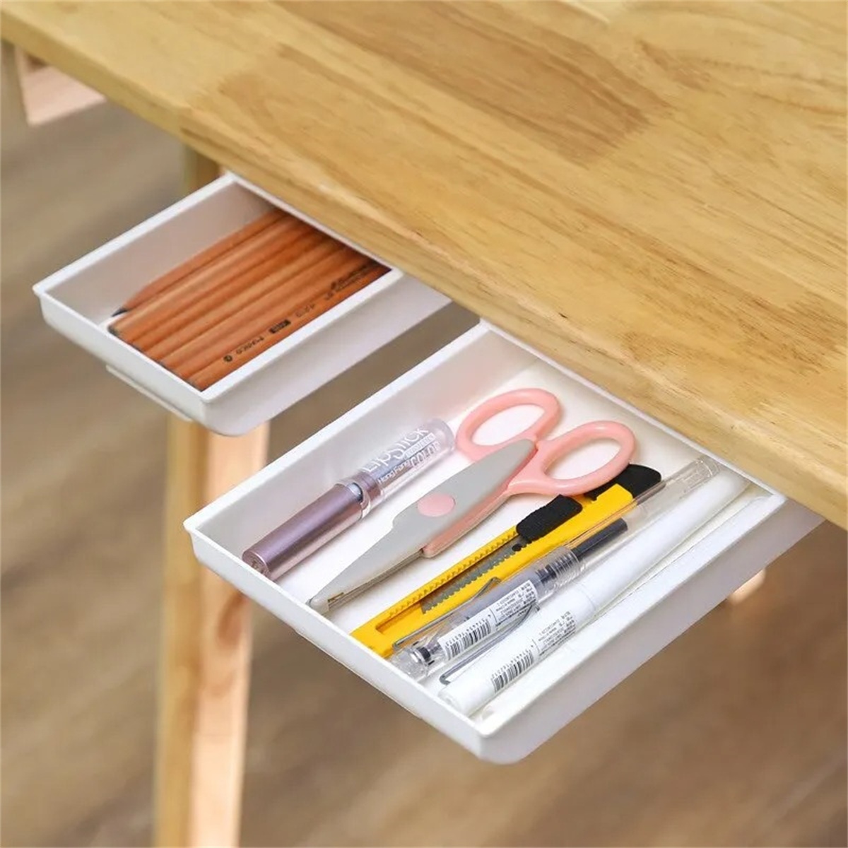 1pc ホワイト自己粘着収納引き出しボックスメイクアップ鉛筆 - Desk Setup White のレビューと価格