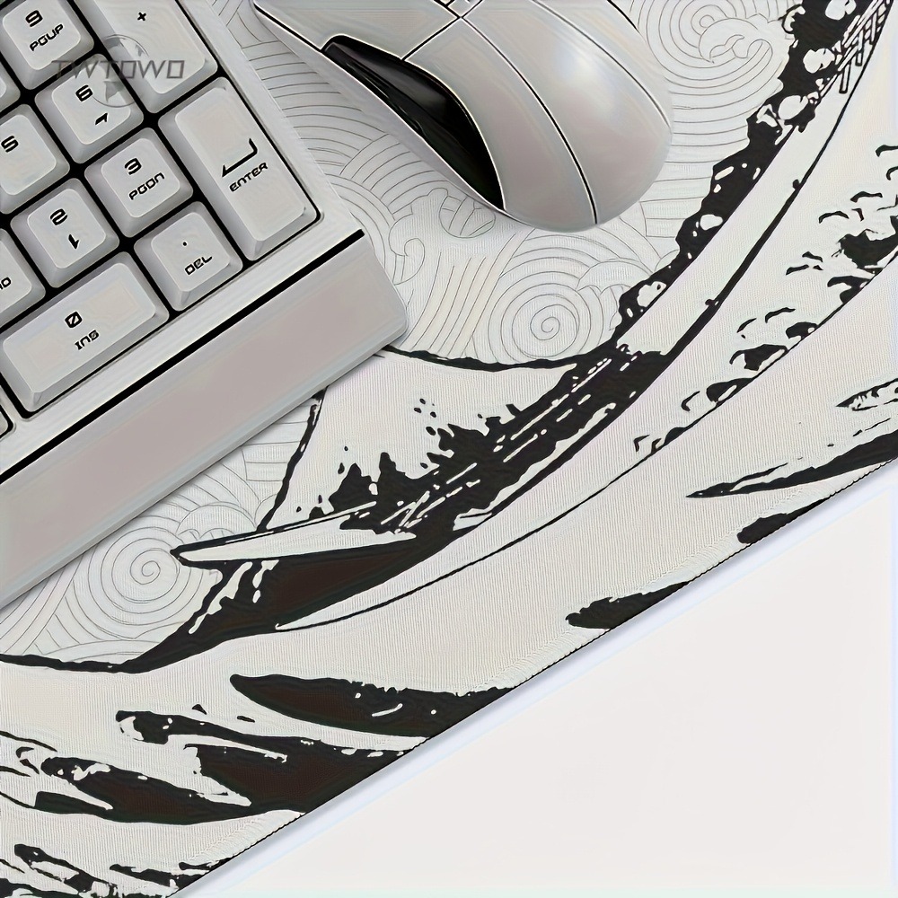 ブラック ホワイト ウェーブ アート XXL デスクマット  - Desk Setup Simple のレビューと価格