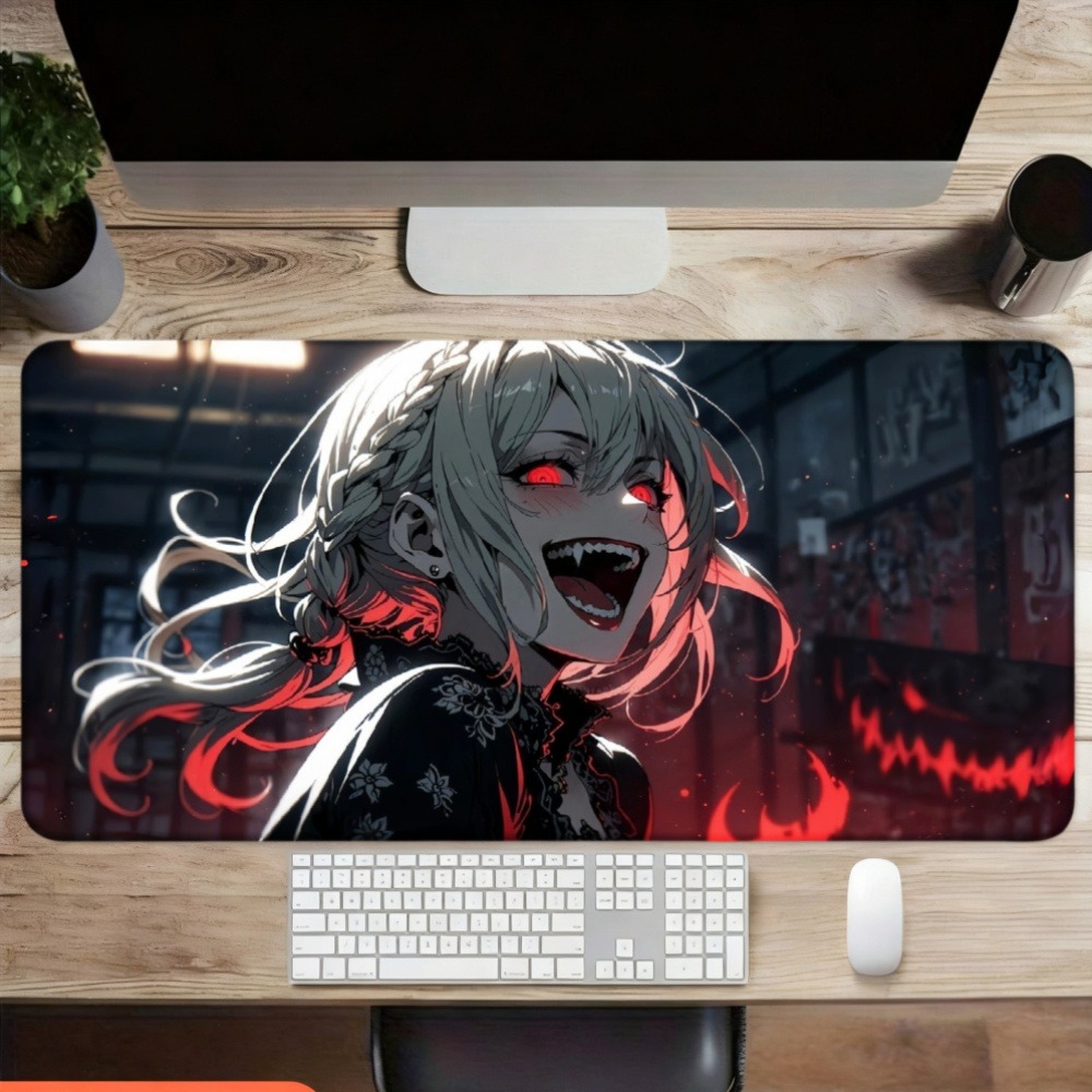 赤い炎と暗い背景を持つアニメの女の子のデザイン、デスクオーガ - Desk Setup Simple のレビューと価格