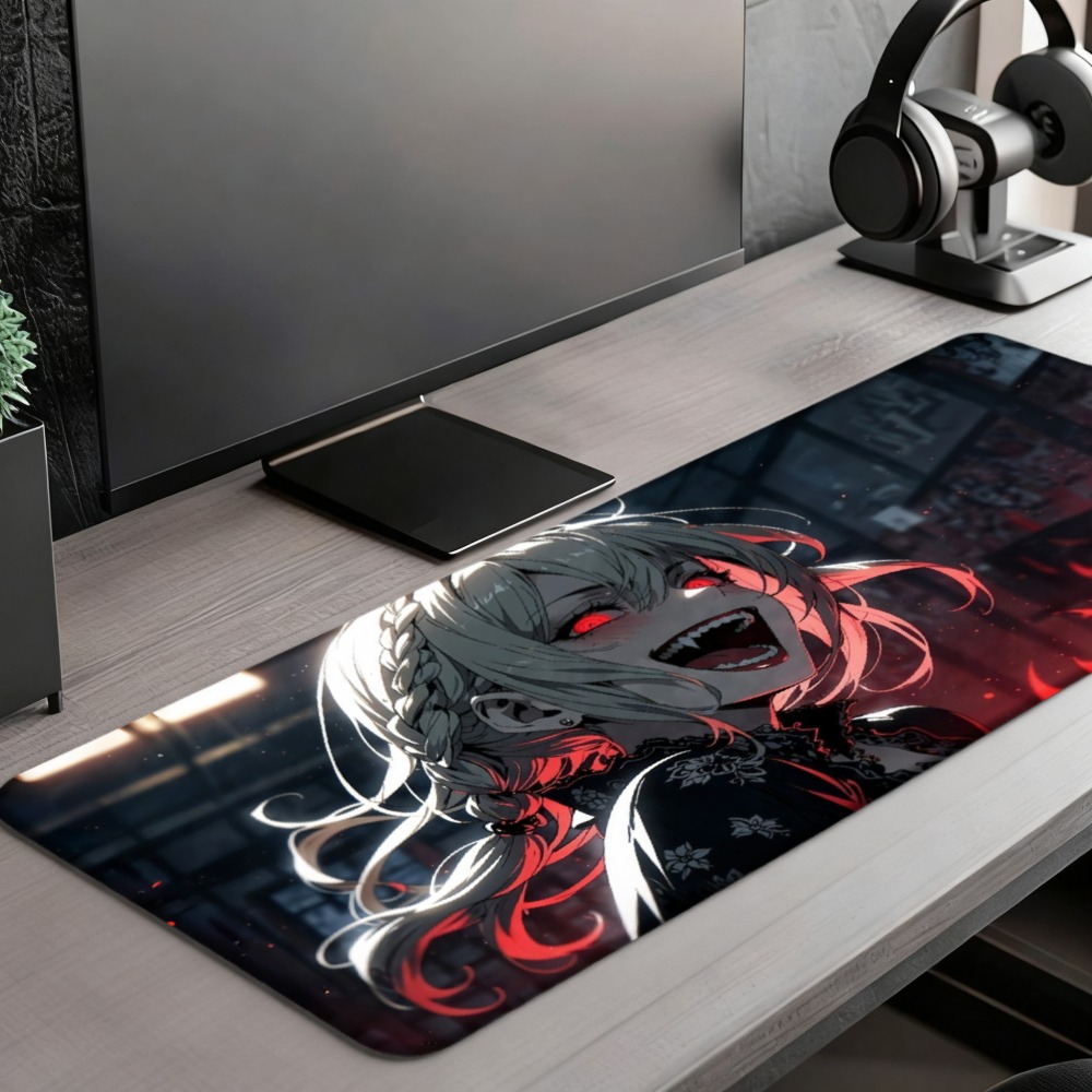 赤い炎と暗い背景を持つアニメの女の子のデザイン、デスクオーガ - Desk Setup Simple のレビューと価格