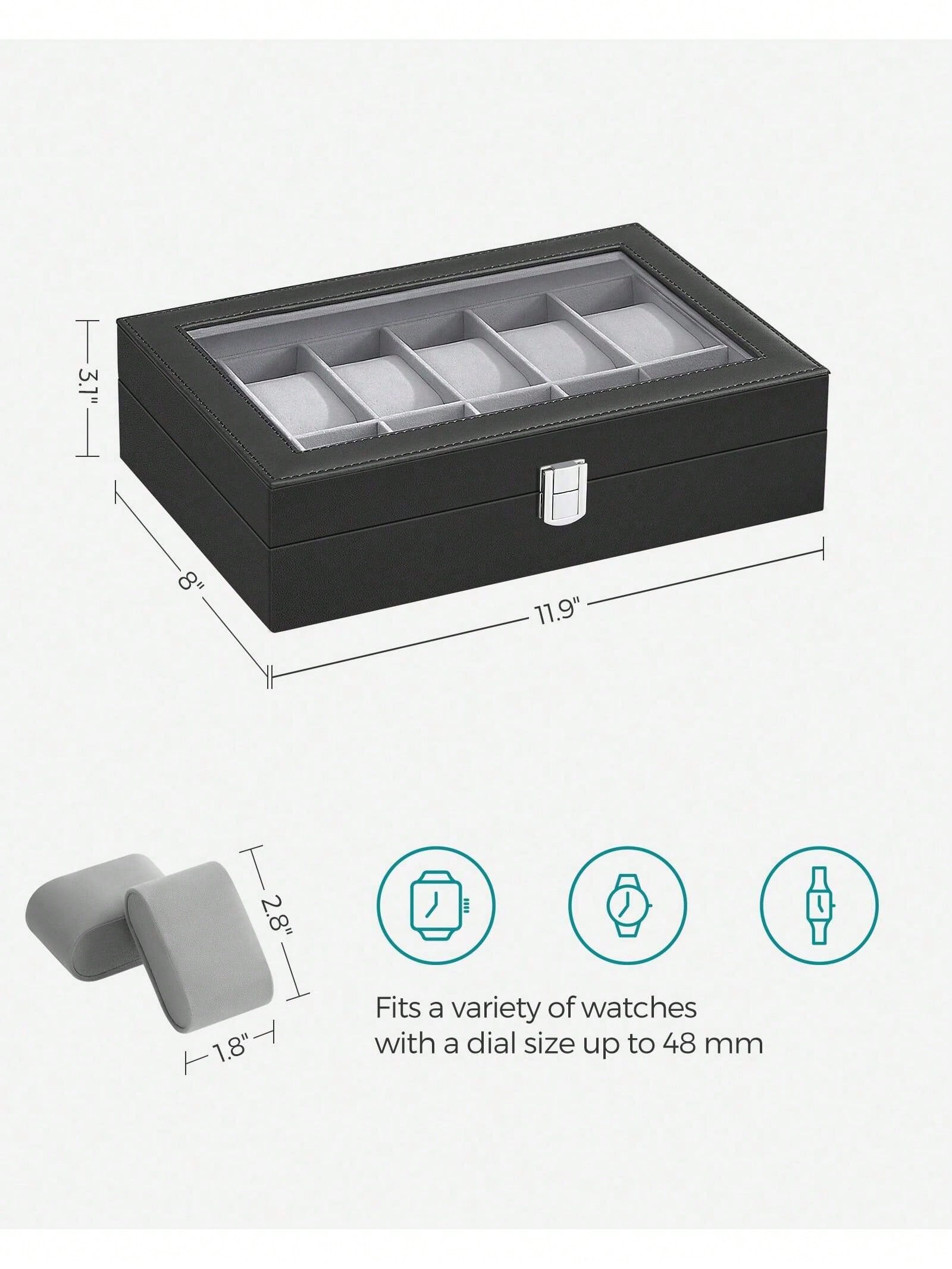 12スロットのロック可能な時計ボックス、ガラス蓋と引き出し付 - Cable Box Organizer のレビューと価格