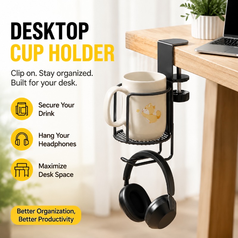 2in1デスクカップホルダーヘッドホンスタンド360度回転ド - Desk Setup Headphone Stand のレビューと価格