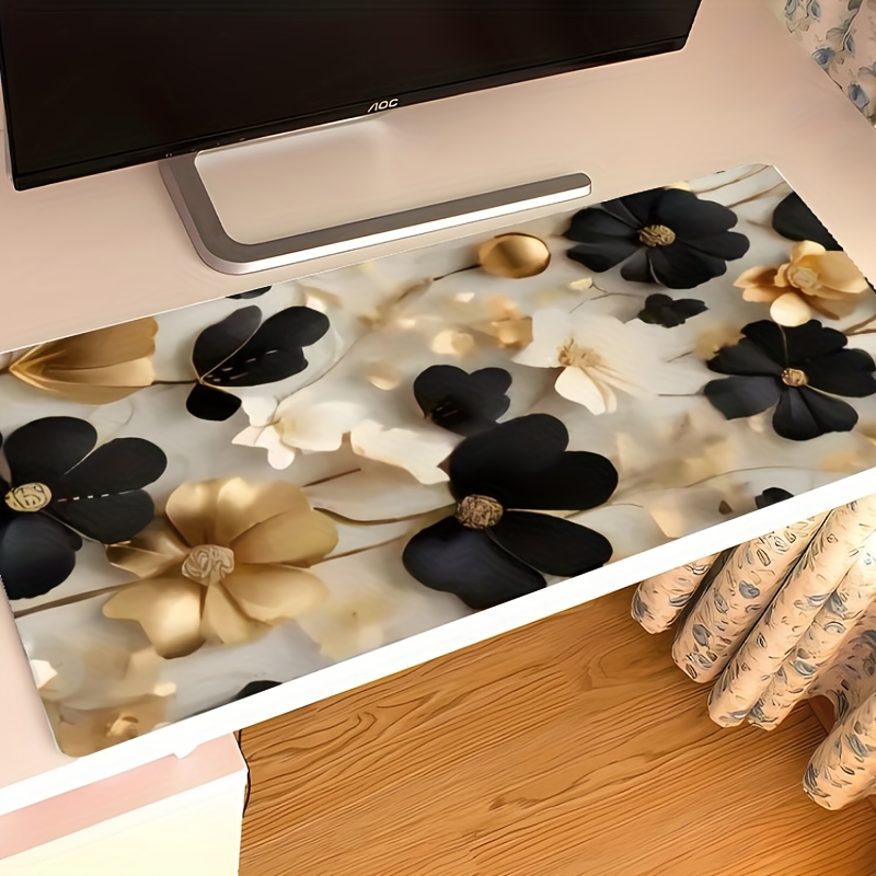 黒と金の花柄大型デスクマット耐久性のあるゴム製ゲーミングマウ - Desk Setup Gaming And Work のレビューと価格