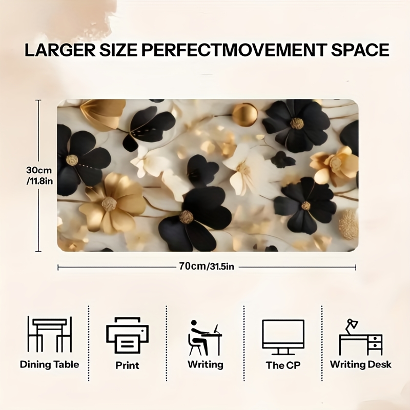 黒と金の花柄大型デスクマット耐久性のあるゴム製ゲーミングマウ - Desk Setup Gaming And Work のレビューと価格