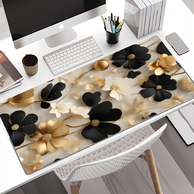黒と金の花柄大型デスクマット耐久性のあるゴム製ゲーミングマウ - Desk Setup Gaming And Work のレビューと価格