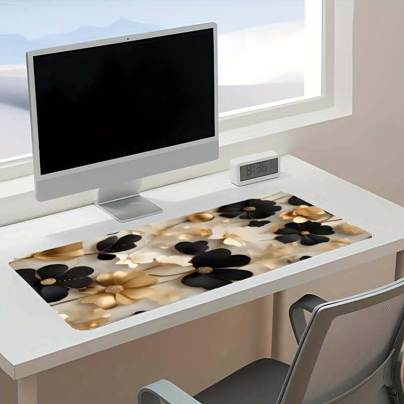 黒と金の花柄大型デスクマット耐久性のあるゴム製ゲーミングマウ - Desk Setup Gaming And Work のレビューと価格