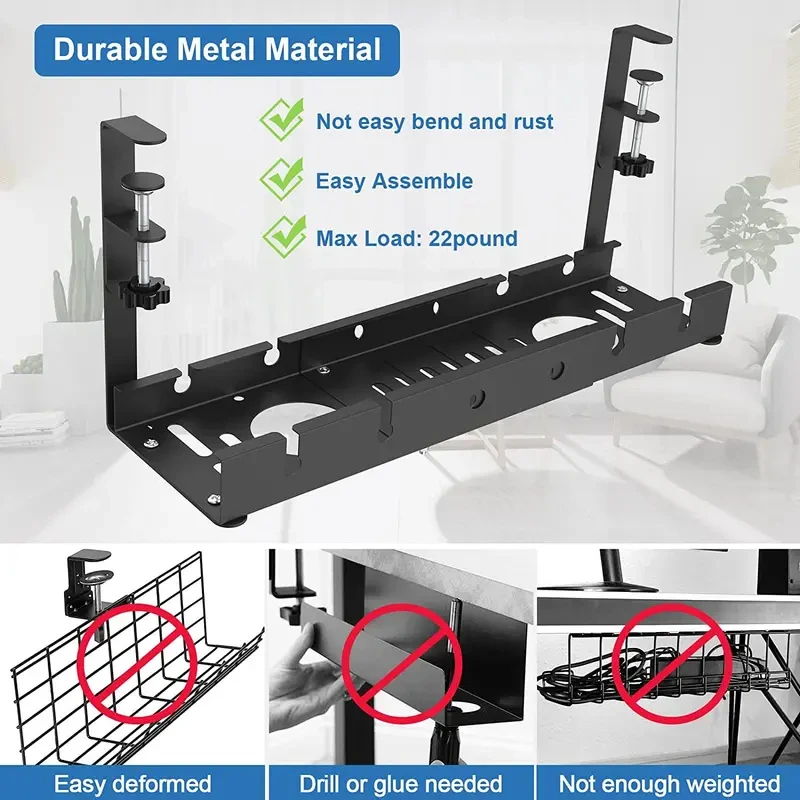 テーブル下伸縮式収納ラック金属ケーブル管理トレイ穴あけ不要デ - Desk Setup Organizer のレビューと価格