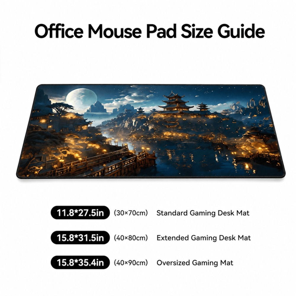 オリジナルのファンタジーな夜の街の月プリントの細長いテーブル - Desk Setup Simple のレビューと価格