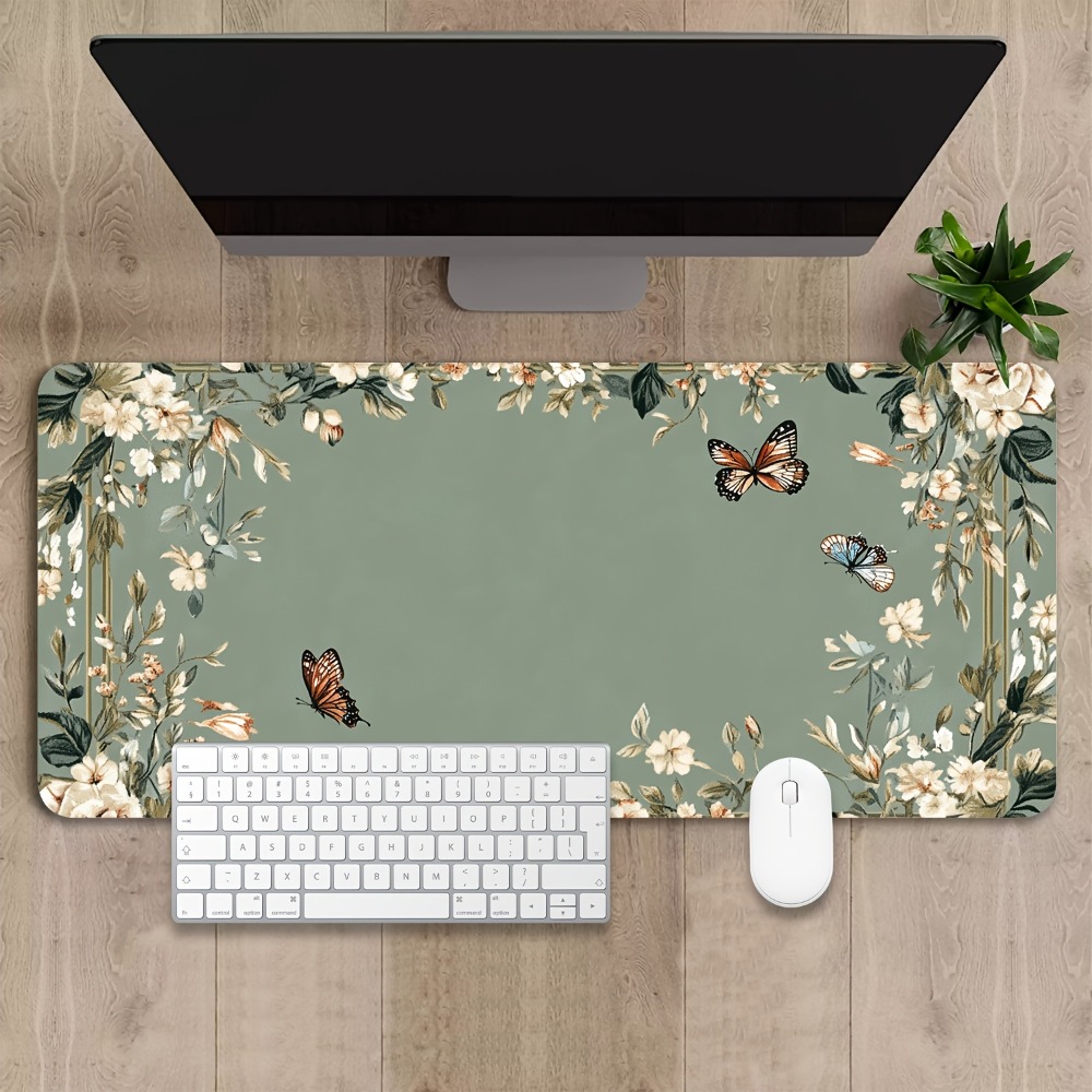蝶の模様と緑の花柄の植物柄テーブルマット、デコレーションセッ - Desk Setup Simple のレビューと価格