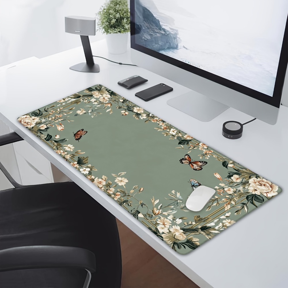 蝶の模様と緑の花柄の植物柄テーブルマット、デコレーションセッ - Desk Setup Simple のレビューと価格