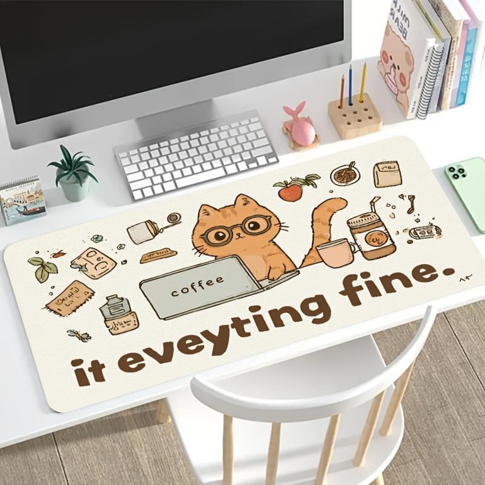 手描きの模様、メガネをかけたオレンジ色の猫、オフィスデスクア - Desk Setup Simple のレビューと価格