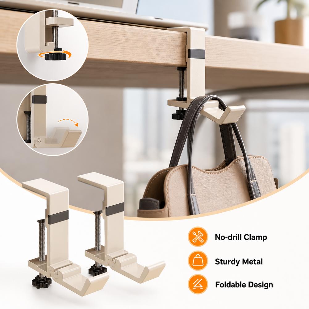 ドリル不要の折りたたみ式デスクフック、バッグハンガーフック、 - Desk Setup Organizer のレビューと価格