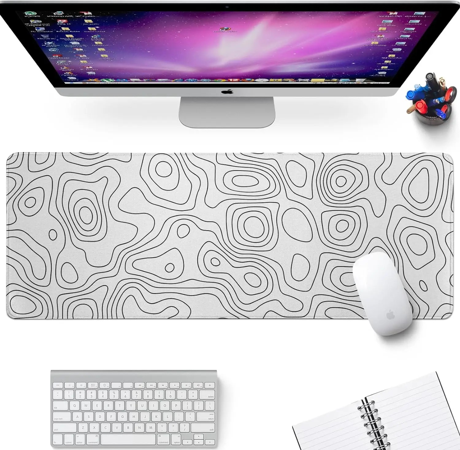 白いゴム製マウスパッド、地形図柄ゲーミングコンターラージマウ - Desk Setup White のレビューと価格