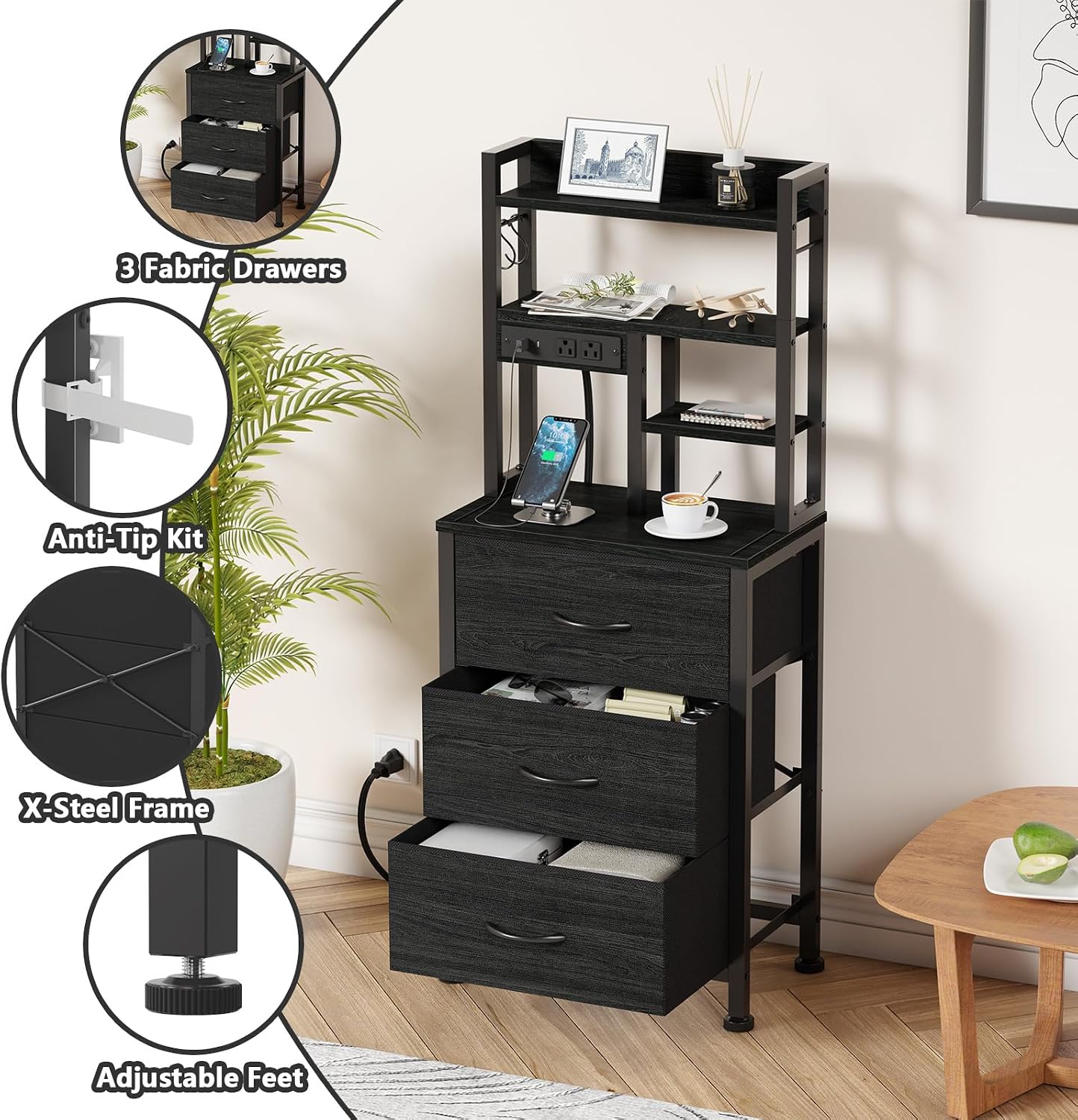 ナイトスタンド 2 個セット、背の高いナイトスタンド、寝室/ - Desk Setup Oak のレビューと価格