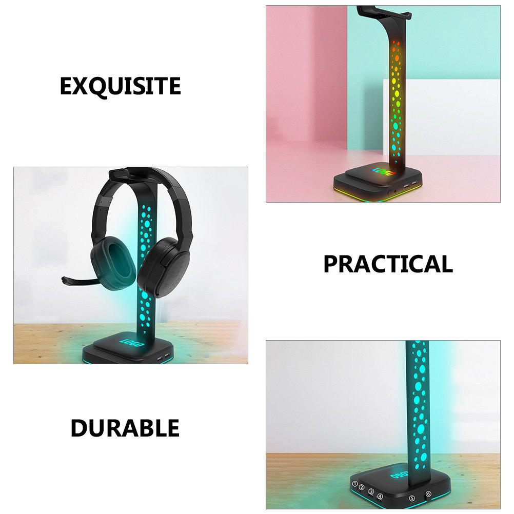 イヤホンスタンド ヘッドセットスタンド USB充電 RGB  - Desk Setup Headphone Stand のレビューと価格